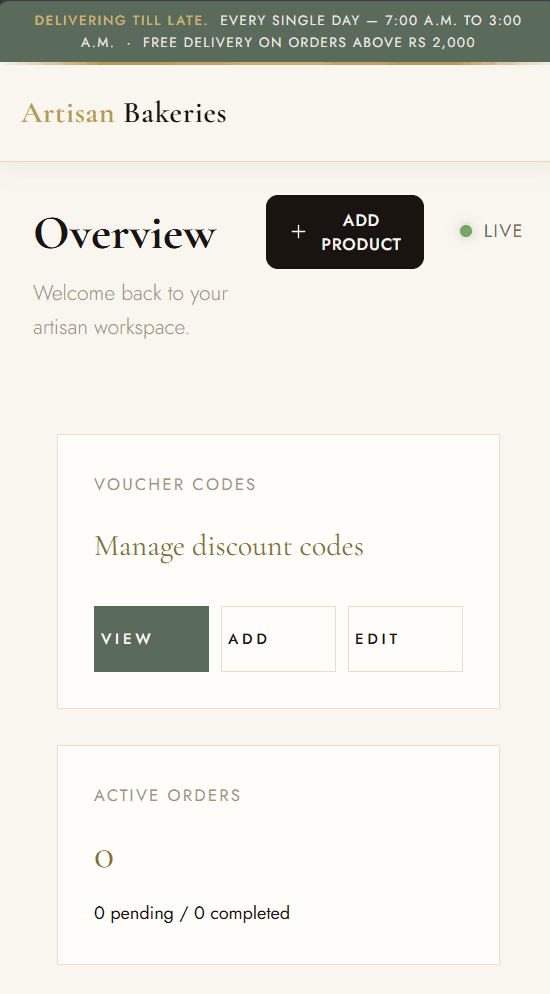 Bakery owner dashboard