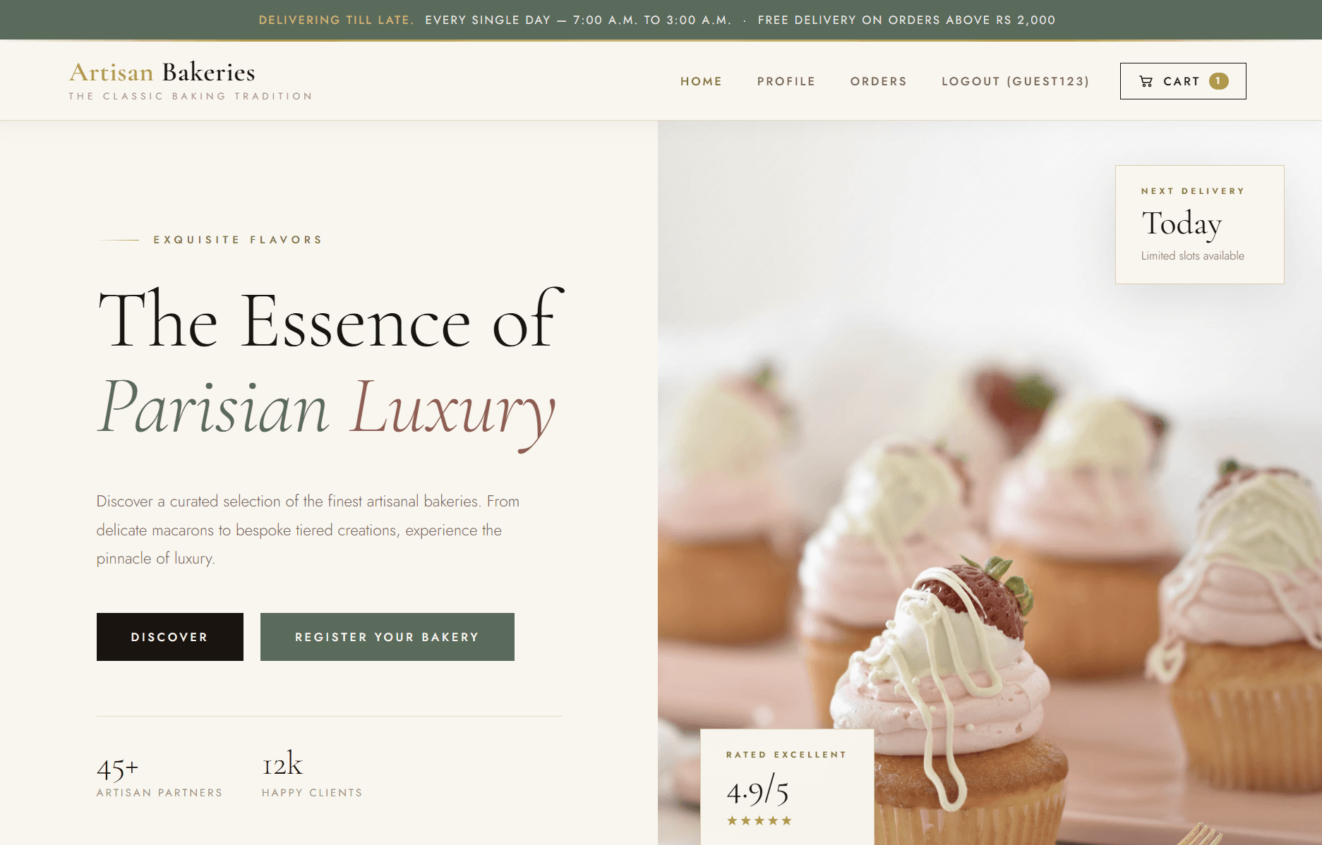 Bakery marketplace with categories and featured bakeries